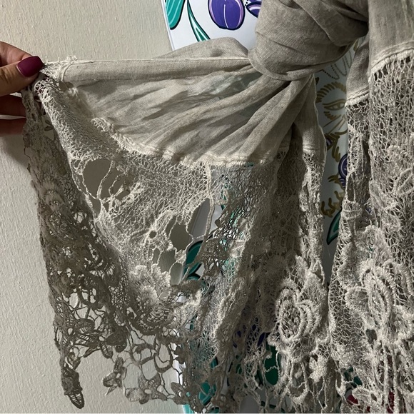 Light Grey Washed Embroidered Scarf - Picture 2 of 3